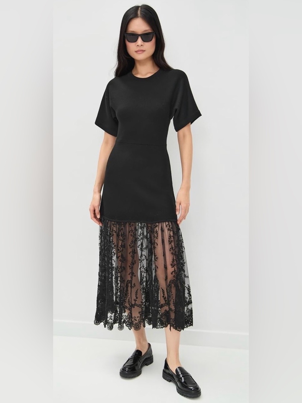 SEA NEW YORK Black Knit Lace Combo Diane Dress